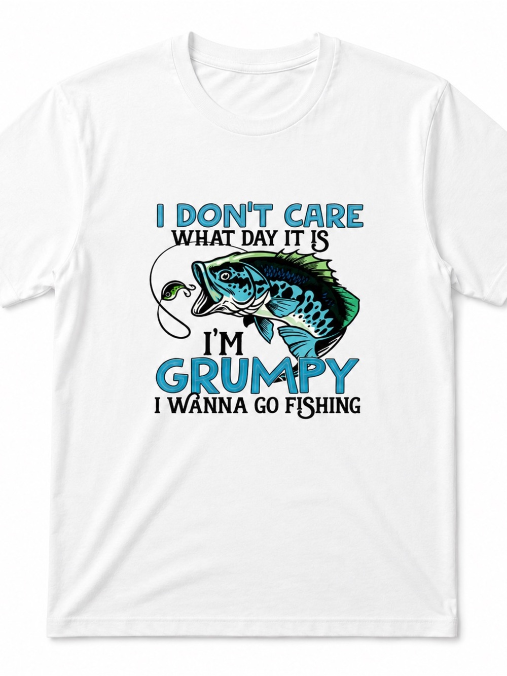 Gildan White Tee with Blue & Green Fishing Graphic
